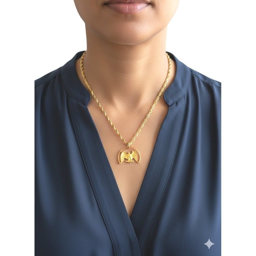Gold Tone Eagle Pendant Rope Chain Necklace Walking Liberty Silver Coin Cut Out